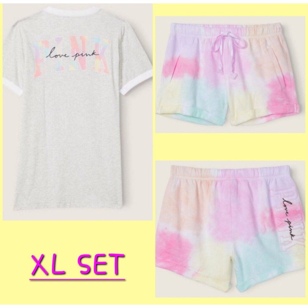 VS PINK outfit Freya tie dye rainbow set shorts tee xl